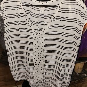 Style & Co. Women's Black and White Striped Blouse